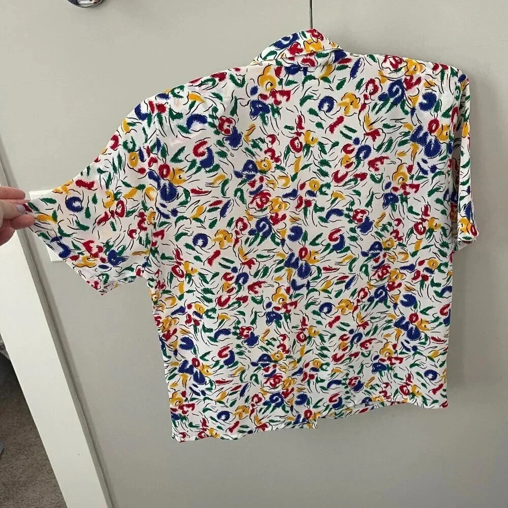 Vintage: Petite Impressions 90s Colorful White Floral Button Up - Size 4 - Picture 11 of 16